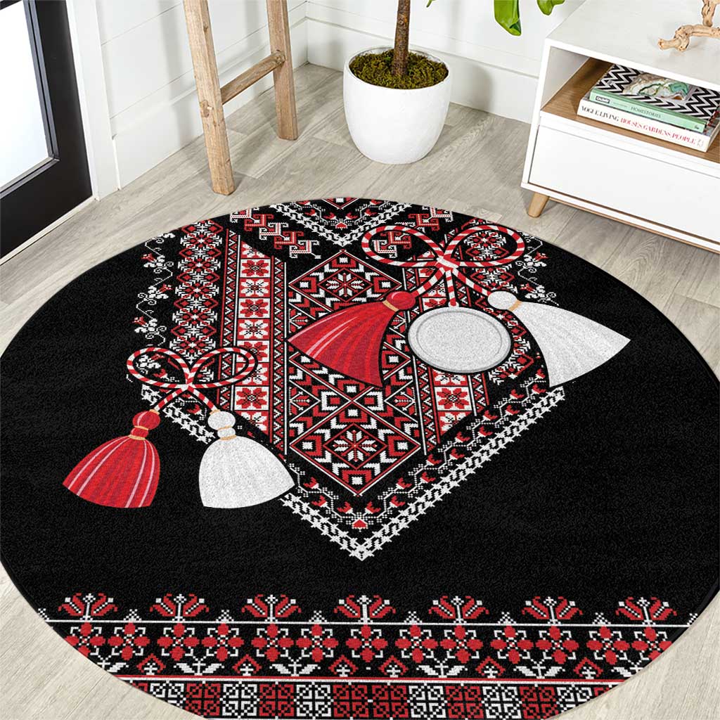 Martenitsa Martisor Day Round Carpet Traditional Romanian Folk Art