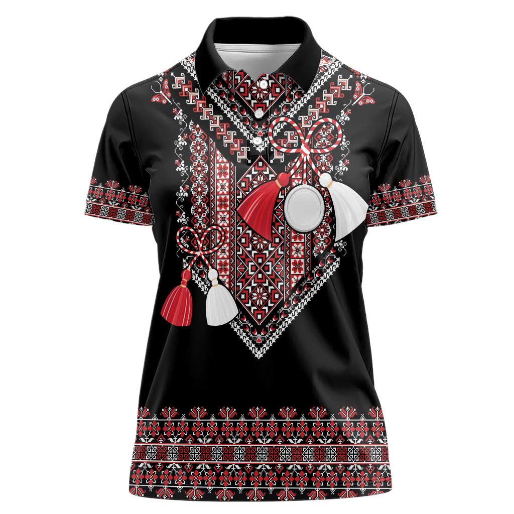 Martenitsa Martisor Day Women Polo Shirt Traditional Romanian Folk Art