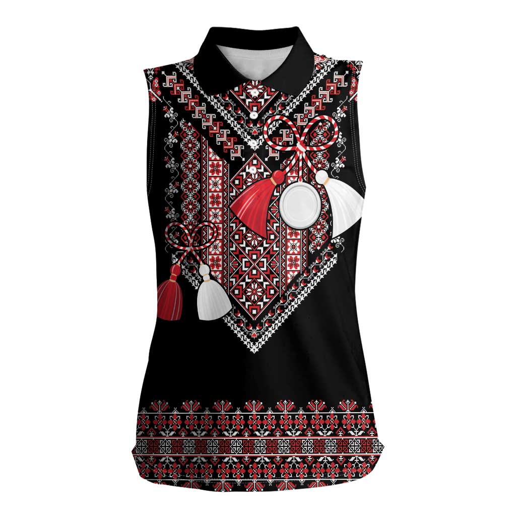 Martenitsa Martisor Day Women Sleeveless Polo Shirt Traditional Romanian Folk Art