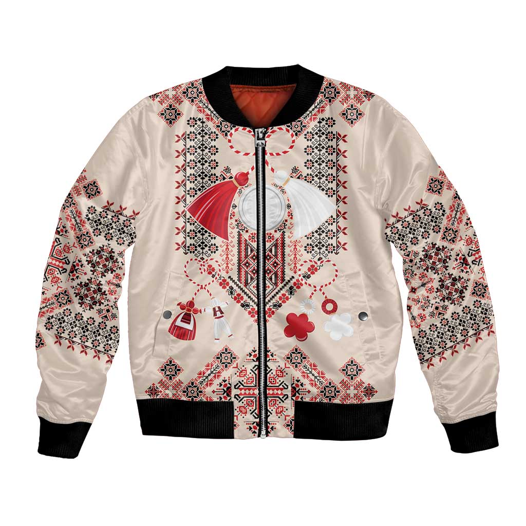 Vintage Martisor Day Martenitsa Bomber Jacket Traditional Romanian Embroidery No1