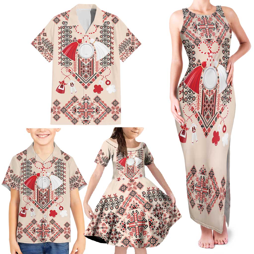 Vintage Martisor Day Martenitsa Family Matching Tank Maxi Dress and Hawaiian Shirt Traditional Romanian Embroidery No1