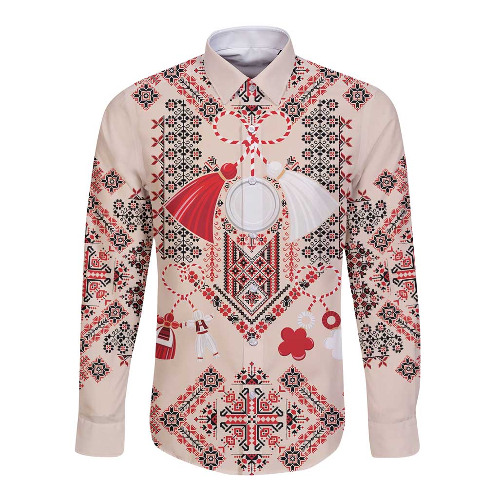 Vintage Martisor Day Martenitsa Long Sleeve Button Shirt Traditional Romanian Embroidery No1