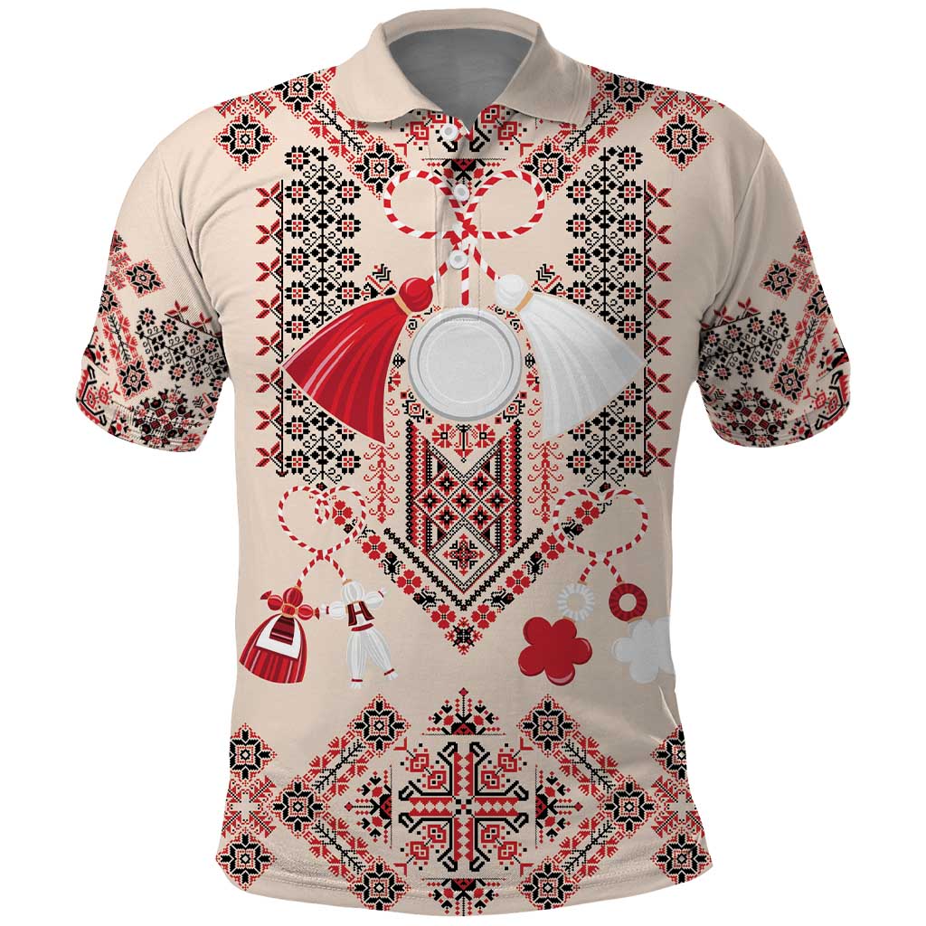 Vintage Martisor Day Martenitsa Polo Shirt Traditional Romanian Embroidery No1