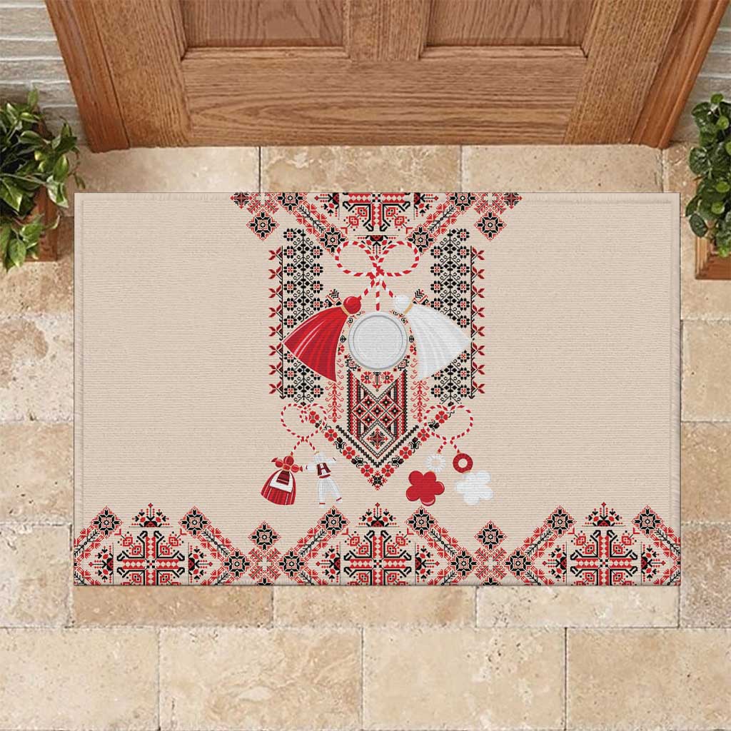 Vintage Martisor Day Martenitsa Rubber Doormat Traditional Romanian Embroidery No1