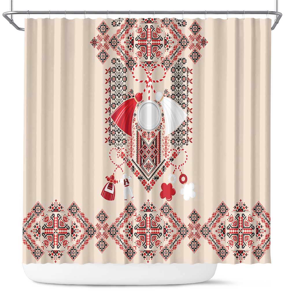 Vintage Martisor Day Martenitsa Shower Curtain Traditional Romanian Embroidery No1