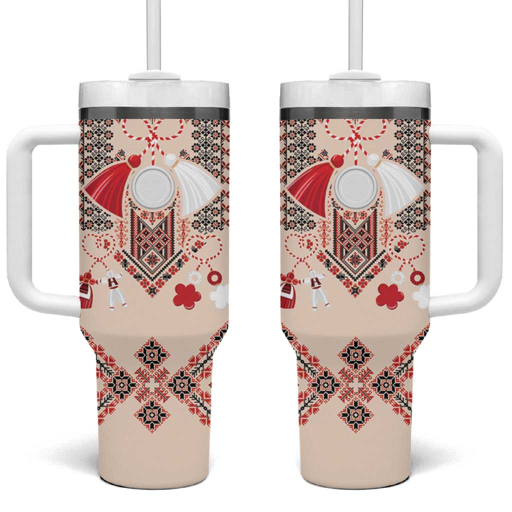 Vintage Martisor Day Martenitsa Tumbler With Handle Traditional Romanian Embroidery No1