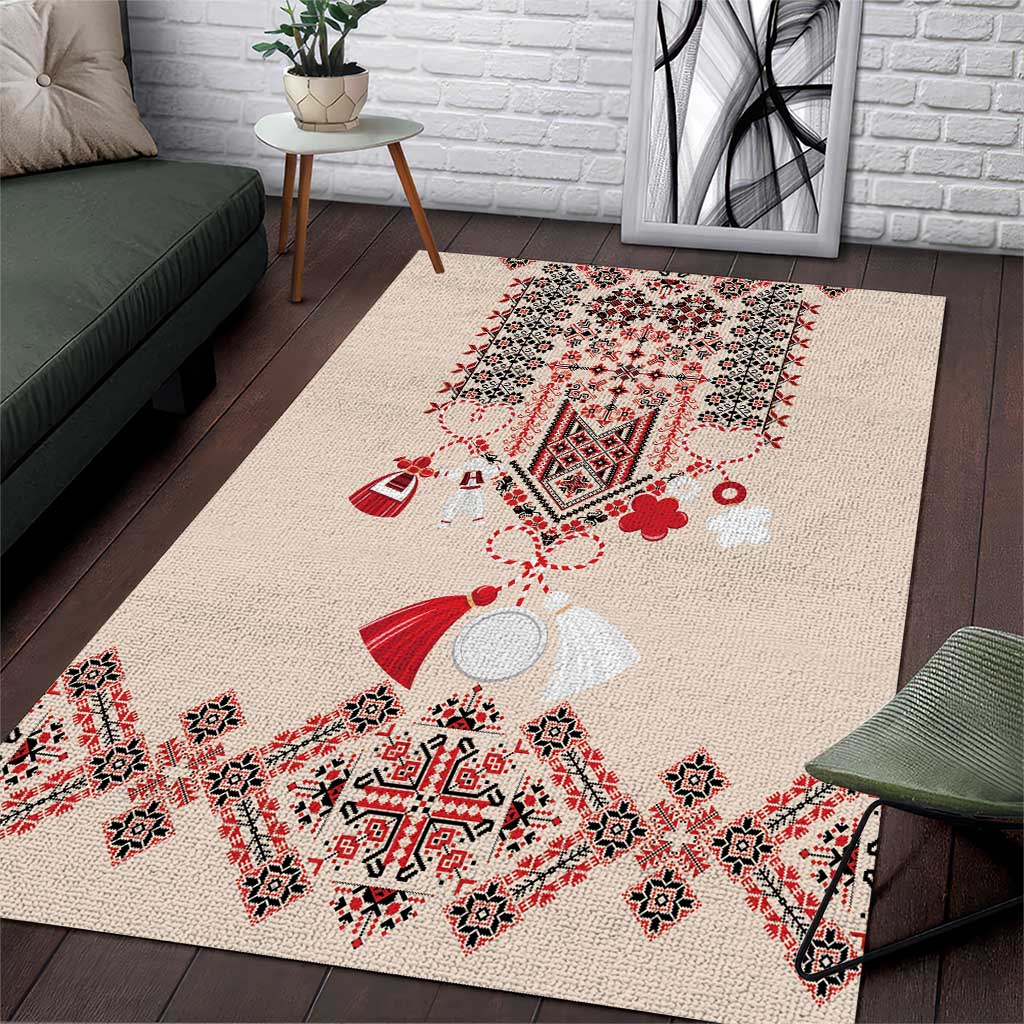 Vintage Martisor Day Martenitsa Area Rug Traditional Romanian Embroidery No2