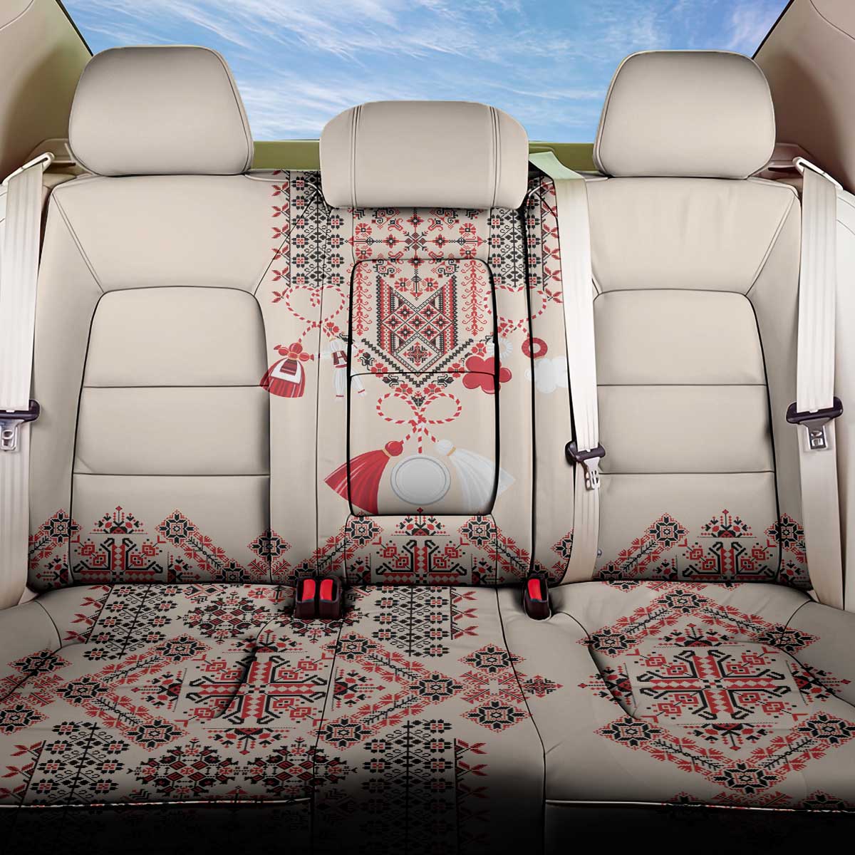 Vintage Martisor Day Martenitsa Back Car Seat Cover Traditional Romanian Embroidery No2