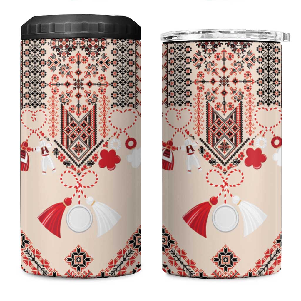 Vintage Martisor Day Martenitsa 4 in 1 Can Cooler Tumbler Traditional Romanian Embroidery No2