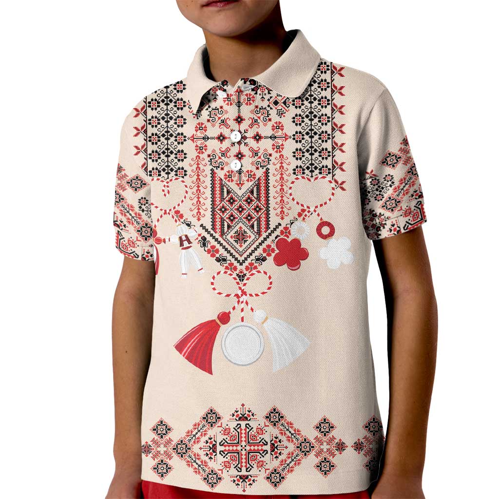 Vintage Martisor Day Martenitsa Kid Polo Shirt Traditional Romanian Embroidery No2