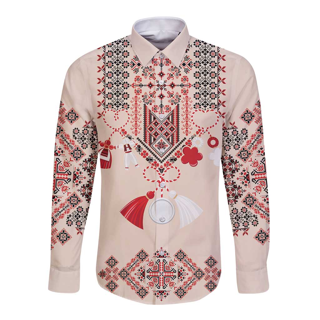 Vintage Martisor Day Martenitsa Long Sleeve Button Shirt Traditional Romanian Embroidery No2