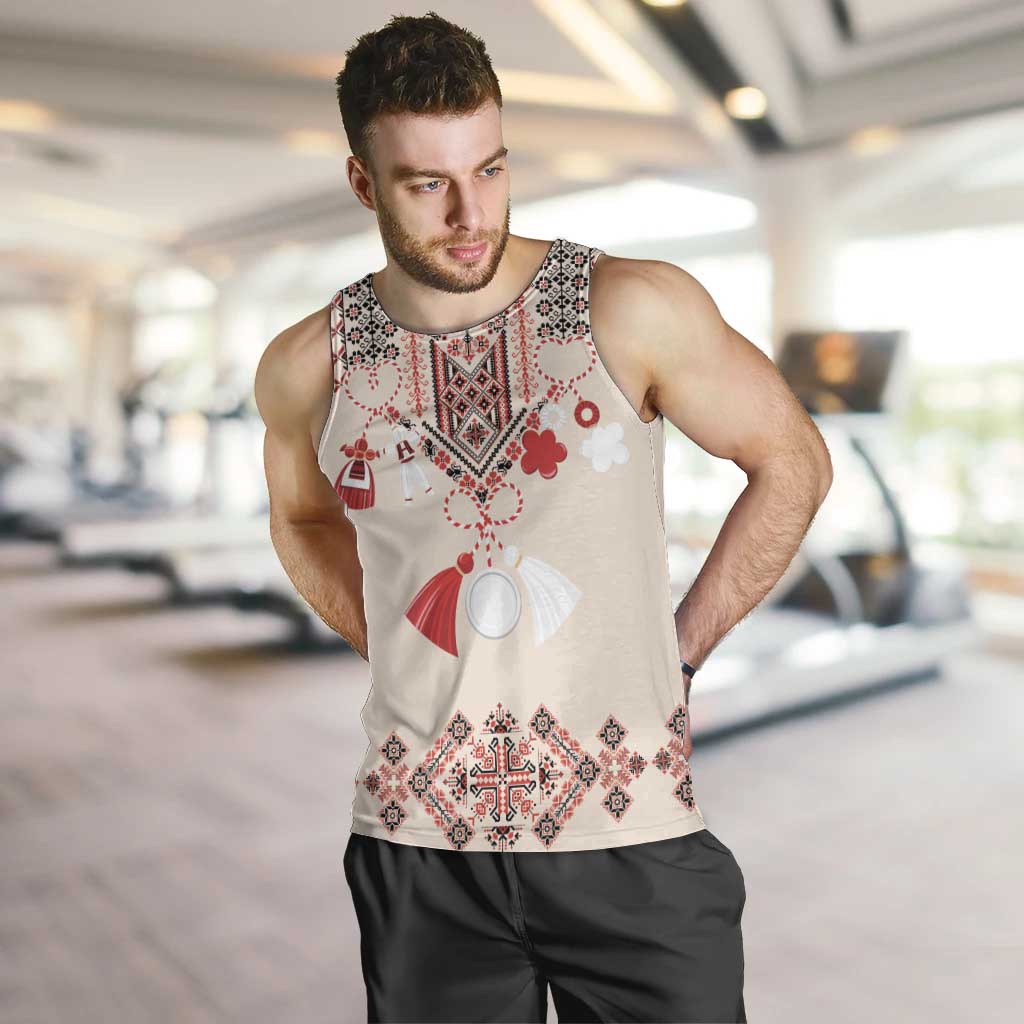 Vintage Martisor Day Martenitsa Men Tank Top Traditional Romanian Embroidery No2