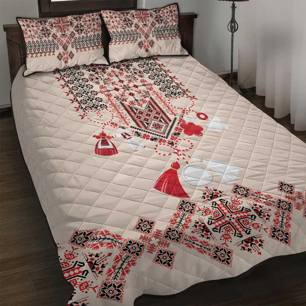 Vintage Martisor Day Martenitsa Quilt Bed Set Traditional Romanian Embroidery No2