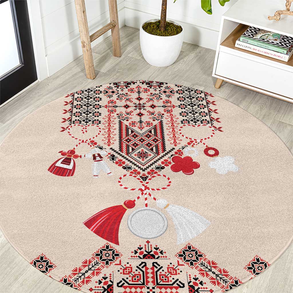 Vintage Martisor Day Martenitsa Round Carpet Traditional Romanian Embroidery No2