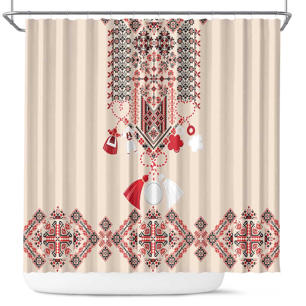 Vintage Martisor Day Martenitsa Shower Curtain Traditional Romanian Embroidery No2