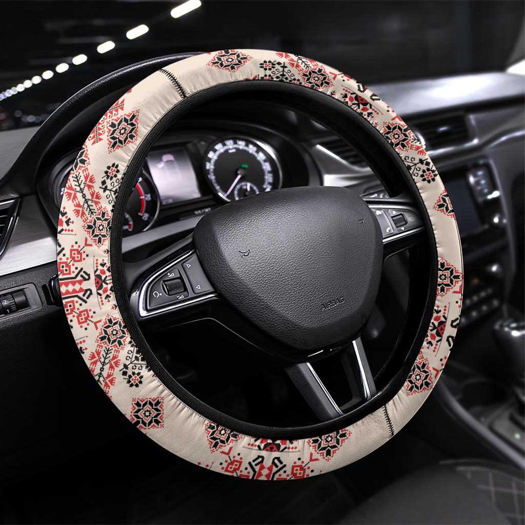 Vintage Martisor Day Martenitsa Steering Wheel Cover Traditional Romanian Embroidery No2