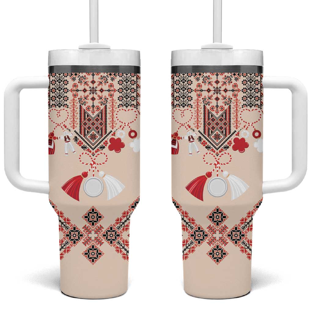 Vintage Martisor Day Martenitsa Tumbler With Handle Traditional Romanian Embroidery No2