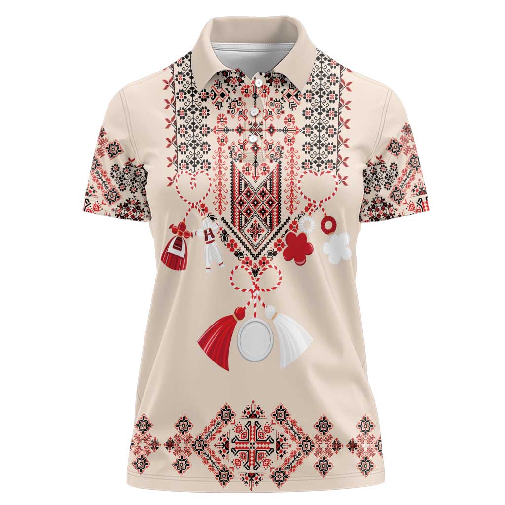 Vintage Martisor Day Martenitsa Women Polo Shirt Traditional Romanian Embroidery No2