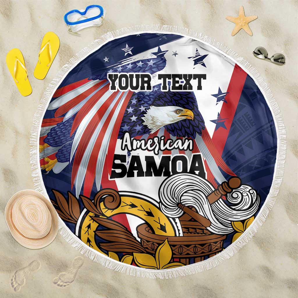 USA-American Samoa Flag Day Personalized Beach Blanket Bald Eagle Polynesian Tribal Pattern