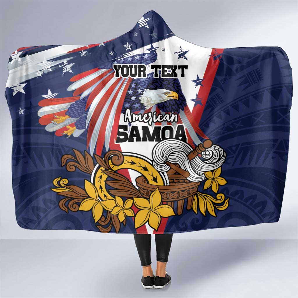 USA-American Samoa Flag Day Personalized Hooded Blanket Bald Eagle Polynesian Tribal Pattern