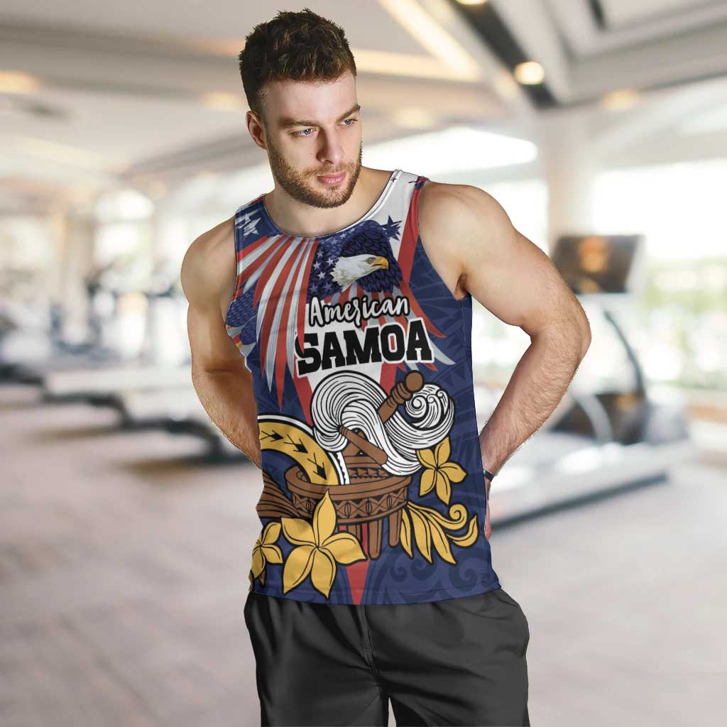 USA-American Samoa Flag Day Personalized Men Tank Top Bald Eagle Polynesian Tribal Pattern