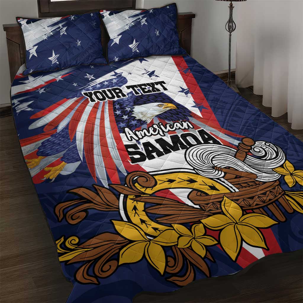 USA-American Samoa Flag Day Personalized Quilt Bed Set Bald Eagle Polynesian Tribal Pattern