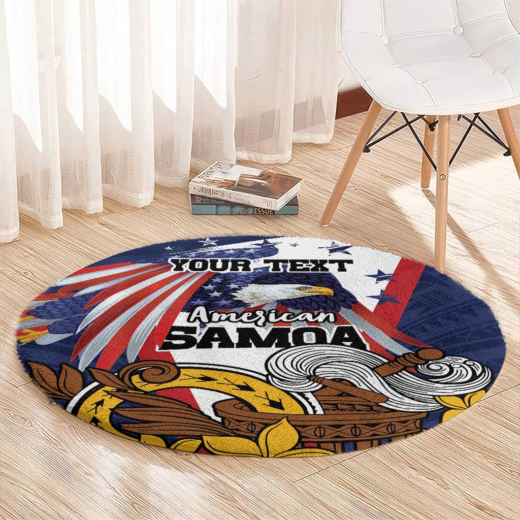 USA-American Samoa Flag Day Personalized Round Carpet Bald Eagle Polynesian Tribal Pattern