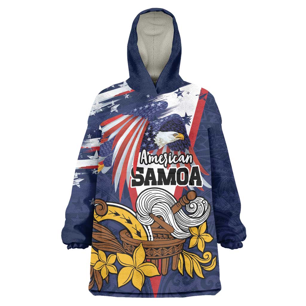 USA-American Samoa Flag Day Personalized Wearable Blanket Hoodie Bald Eagle Polynesian Tribal Pattern