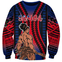 Unisex sweatshirt with dark blue-red tribal gradient and figure graphic, Samoa text
