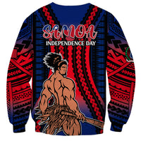 Unisex sweatshirt with blue-red tribal gradient, Samoa and Independence Day text, figure graphic
