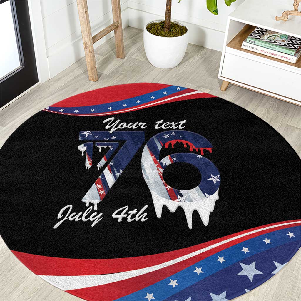 Funny Ice Cream 1776 Drip Personalized Round Carpet American Flag 4th Of July