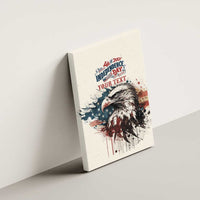 Framed canvas wall art featuring bald eagle, Independence Day lettering, and 'Your Text'