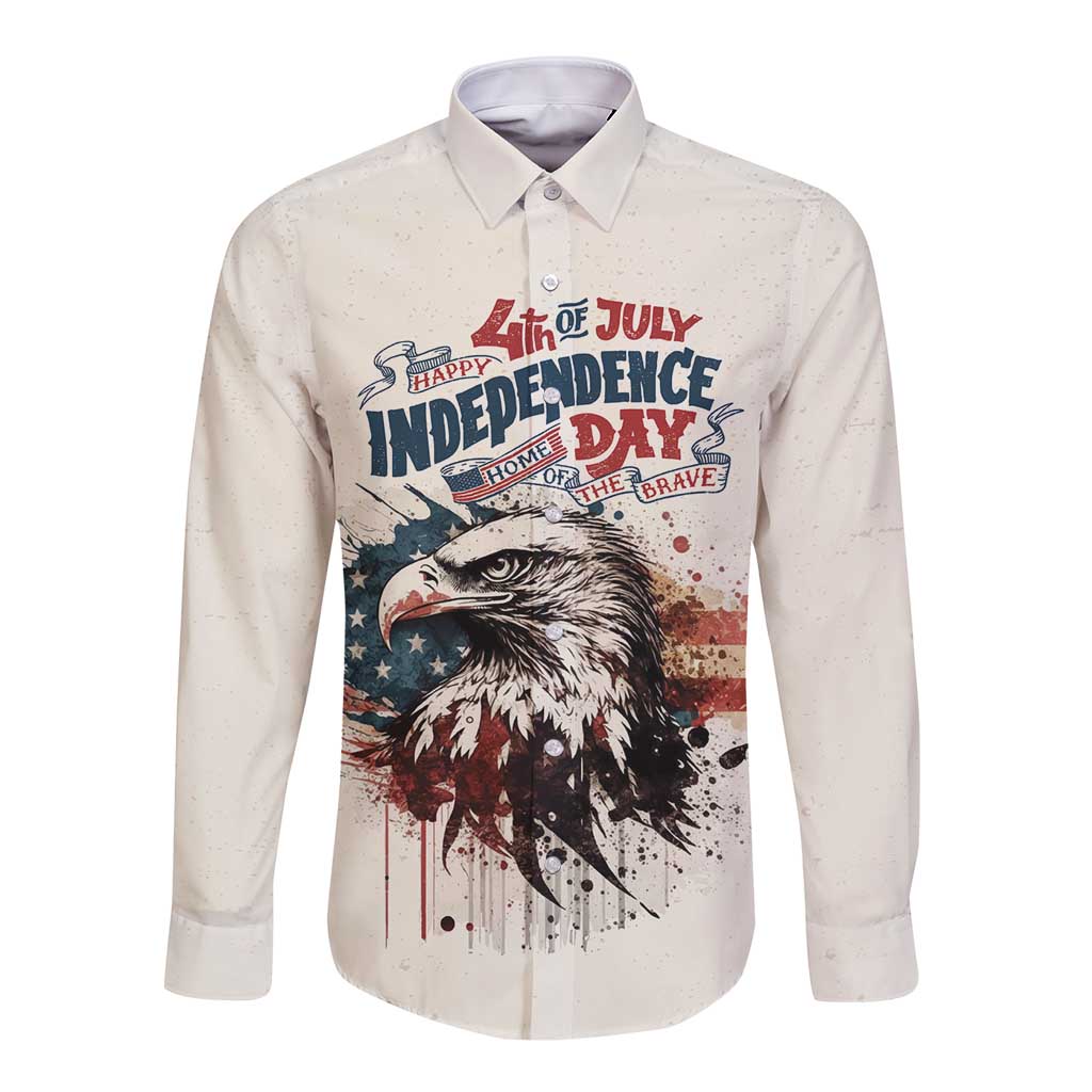 Happy Fourth of July Personalized Long Sleeve Button Shirt Bald Eagle USA Independence Day
