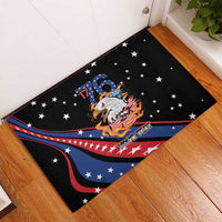 Black patriotic doormat with bald eagle, stars, and 76 emblem near corner view