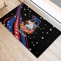Black patriotic doormat featuring bald eagle, stars, and flaming 76 design