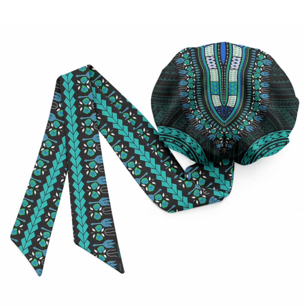 African Dashiki and Polynesian Pattern Easy Headwrap Teal