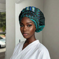 African Dashiki and Polynesian Pattern Easy Headwrap Teal