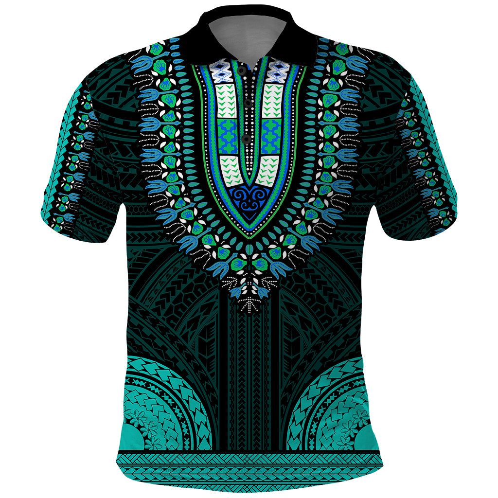 african-dashiki-polo-shirt-with-polynesian-pattern-teal