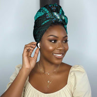 African Dashiki and Polynesian Pattern Simple Headwrap Teal