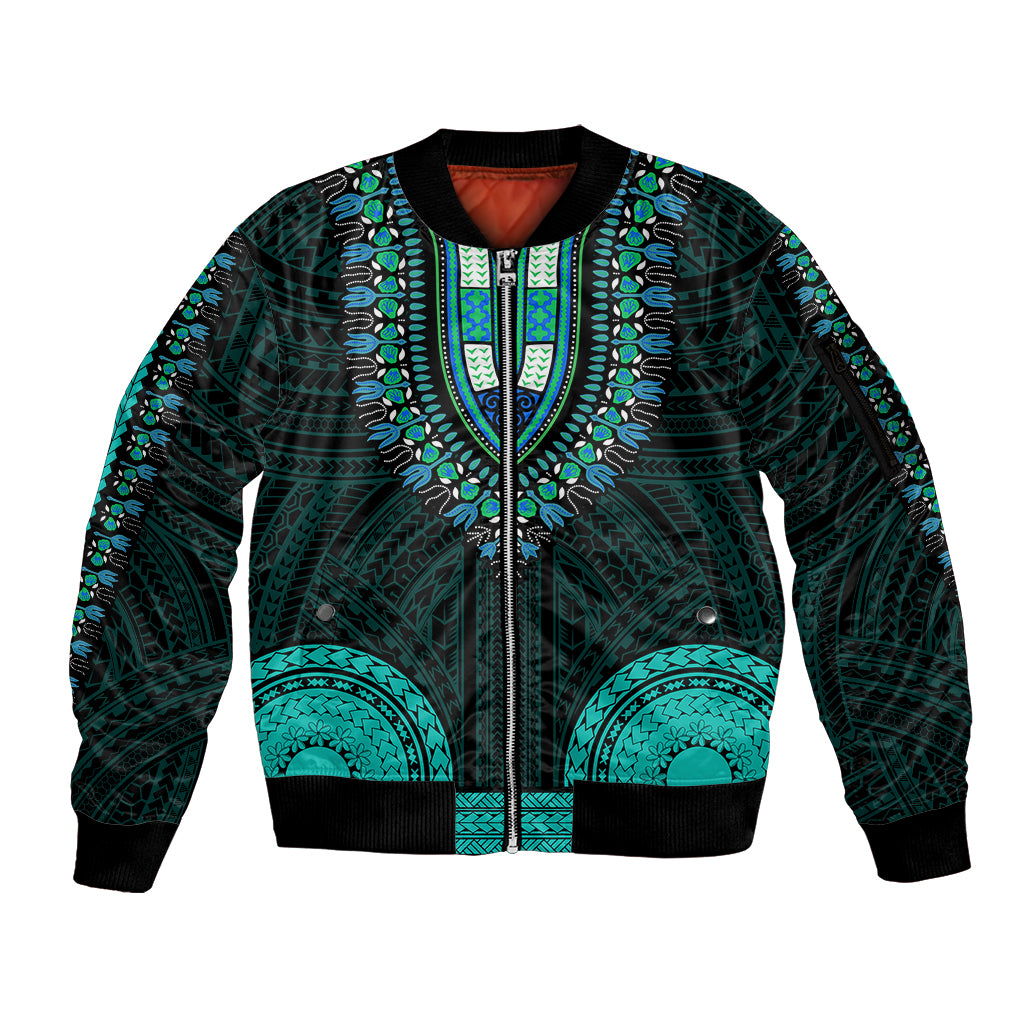 african-dashiki-sleeve-zip-bomber-jacket-with-polynesian-pattern-teal