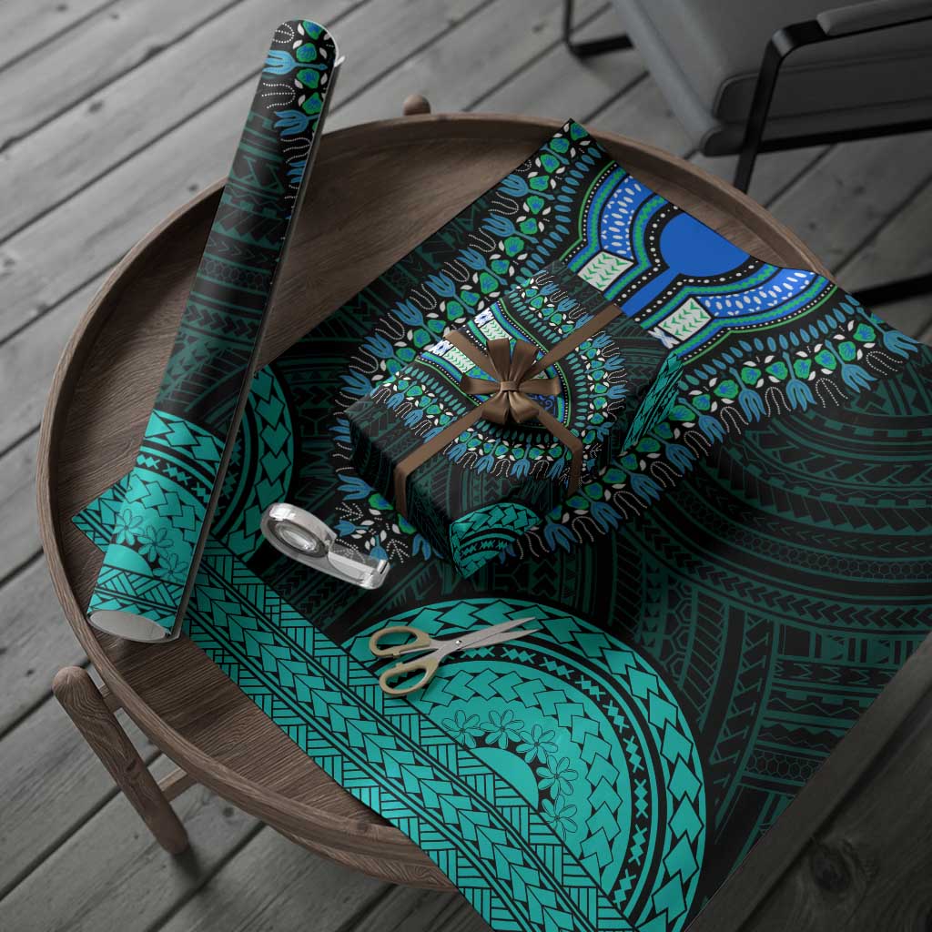 African Dashiki and Polynesian Pattern Wrapping Paper Teal - Wonder Print Shop