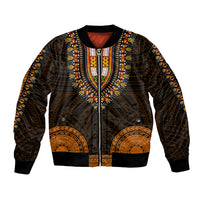 Unisex dashiki bomber jacket, dark with gold & multicolor tribal patterns, zip front