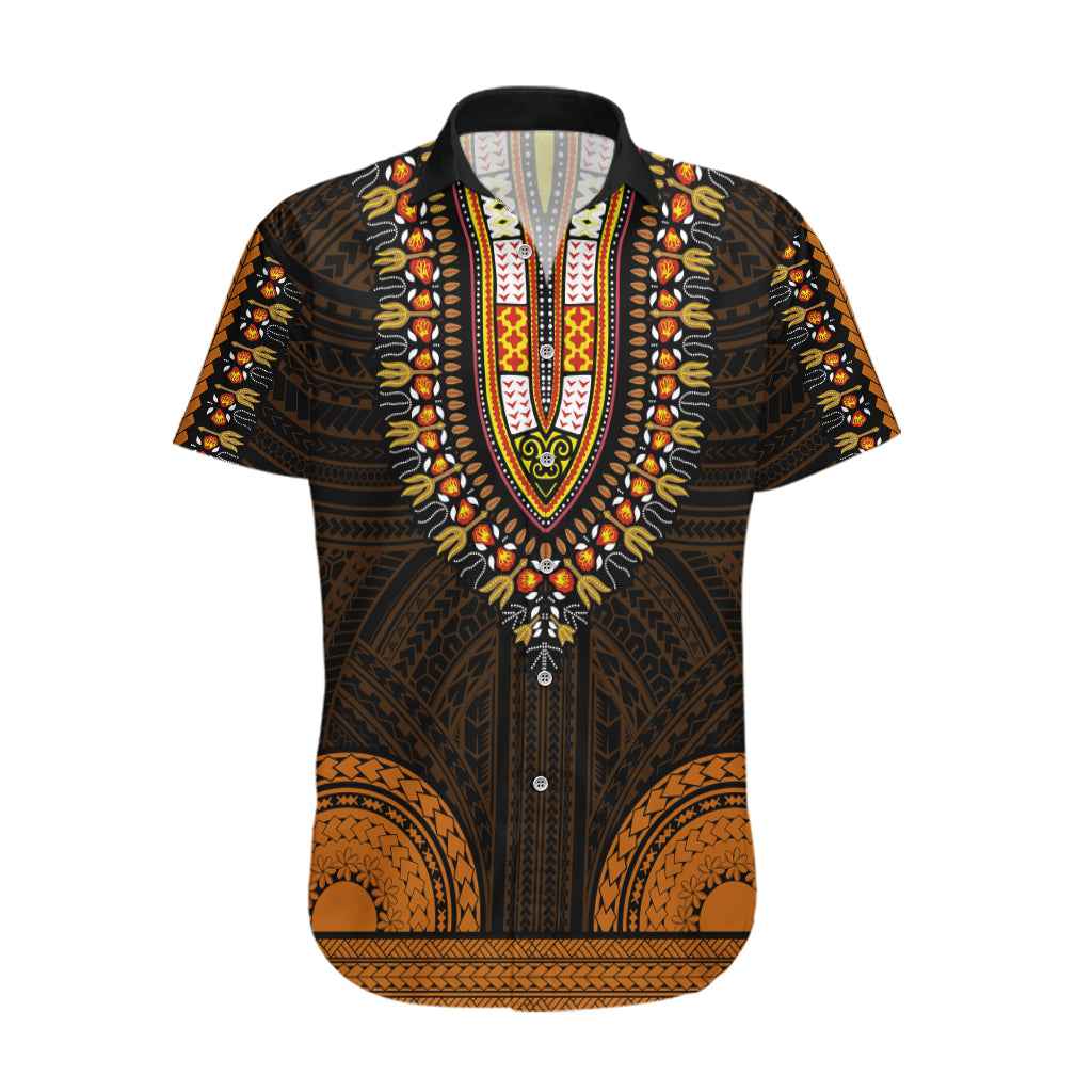 African Dashiki Hawaiian Shirt With Polynesian Pattern - Gold - Wonder Print Shop