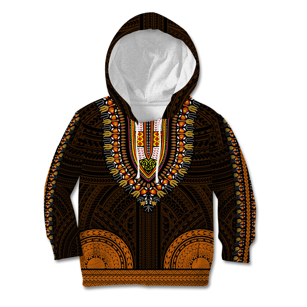 African Dashiki Kid Hoodie With Polynesian Pattern - Gold - Wonder Print Shop