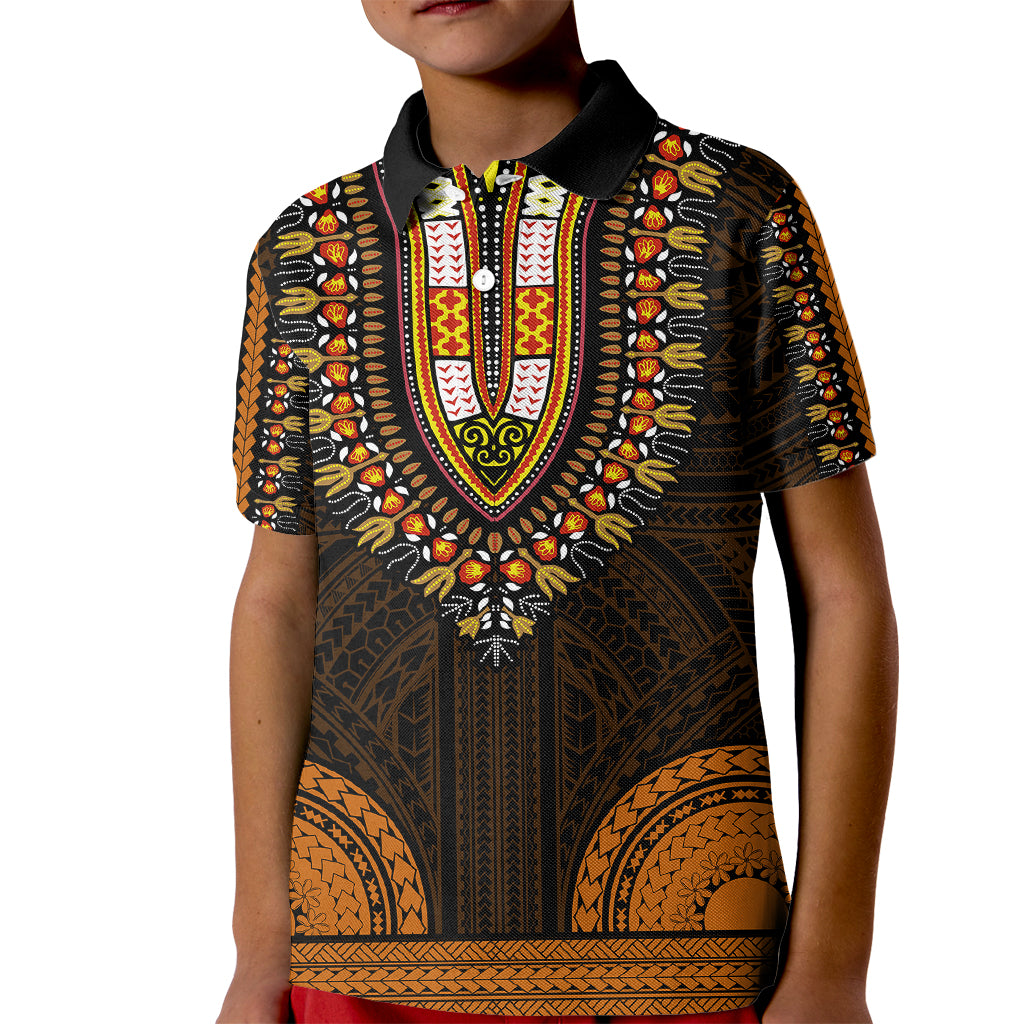 African Dashiki Kid Polo Shirt With Polynesian Pattern - Gold - Wonder Print Shop