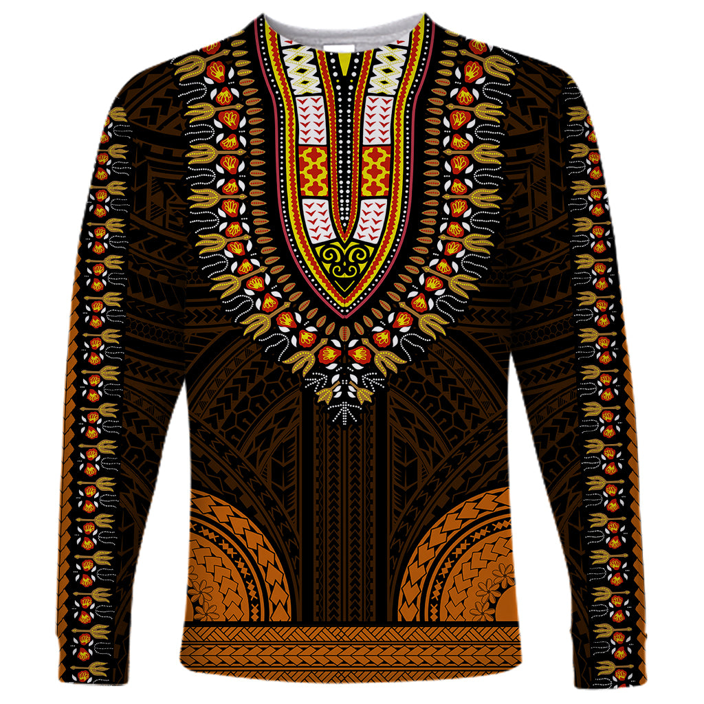 African Dashiki Long Sleeve Shirt With Polynesian Pattern - Gold - Wonder Print Shop