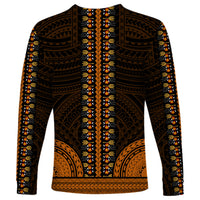 Long-sleeve dashiki shirt with vertical gold-and-orange tribal geometric design on back