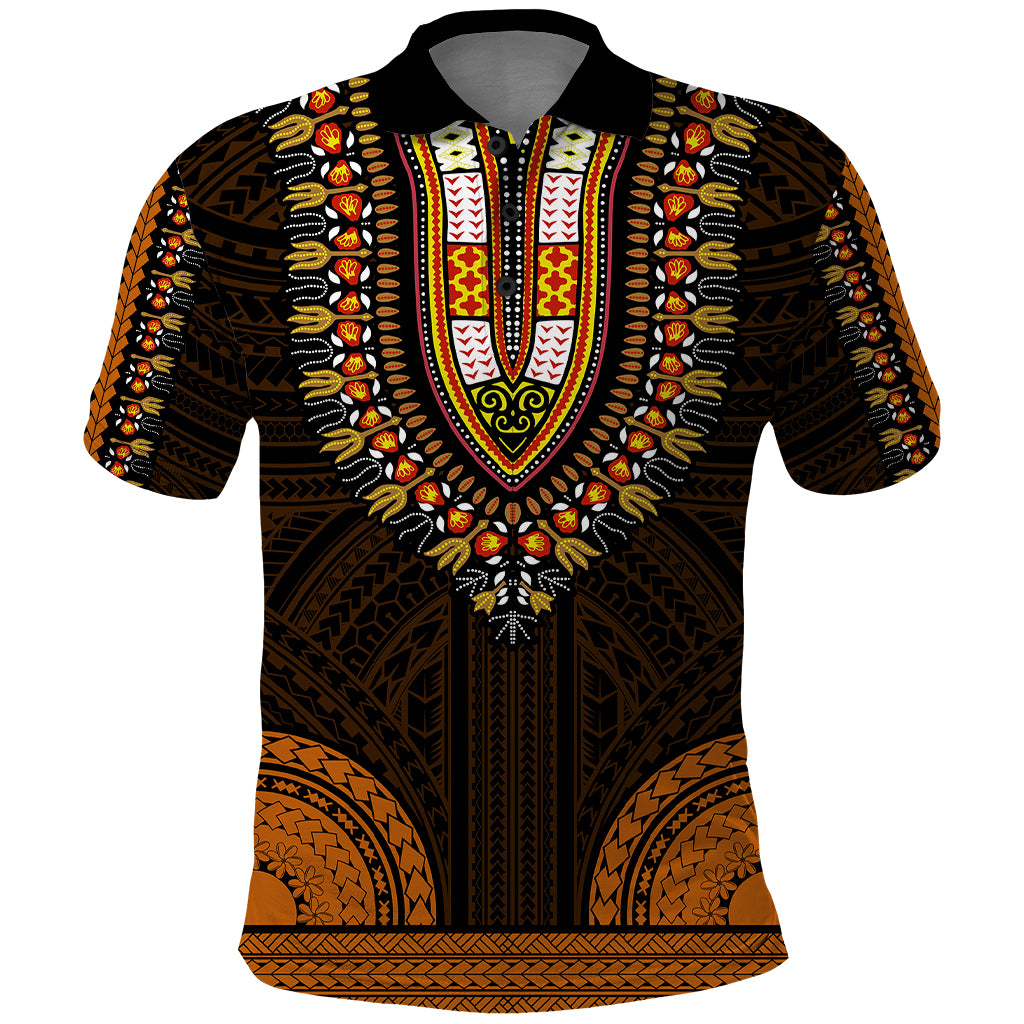 African Dashiki Polo Shirt With Polynesian Pattern - Gold - Wonder Print Shop