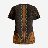 African Dashiki and Polynesian Pattern Scrub Top Gold