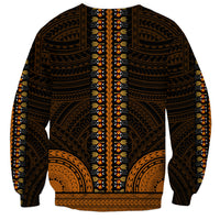 Unisex dashiki sweatshirt with black back, gold-accent vertical stripe and tribal pattern